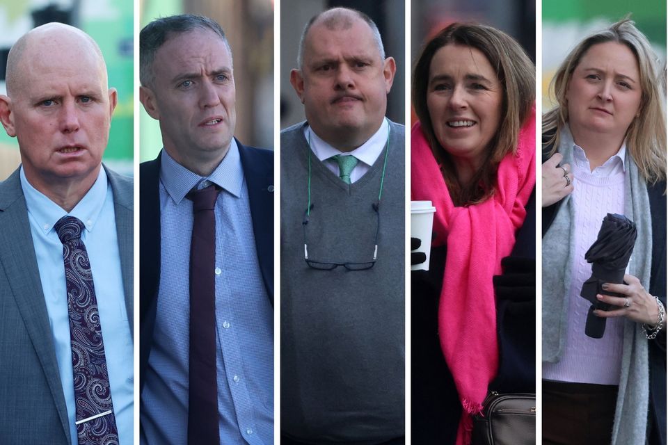 From left, the five gardaí who were cleared in the investigation: Garda Tom McGlinchey, Garda Colm Geary, retired superintendent Eamonn O’Neill, Sergeant Michelle Leahy and Sergeant Anne-Marie Hassett. Photos: Brendan Gleeson